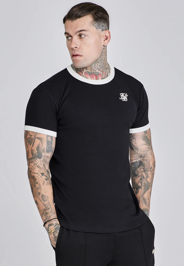 SikSilk - Ribbed Ringer T-Shirt - Black