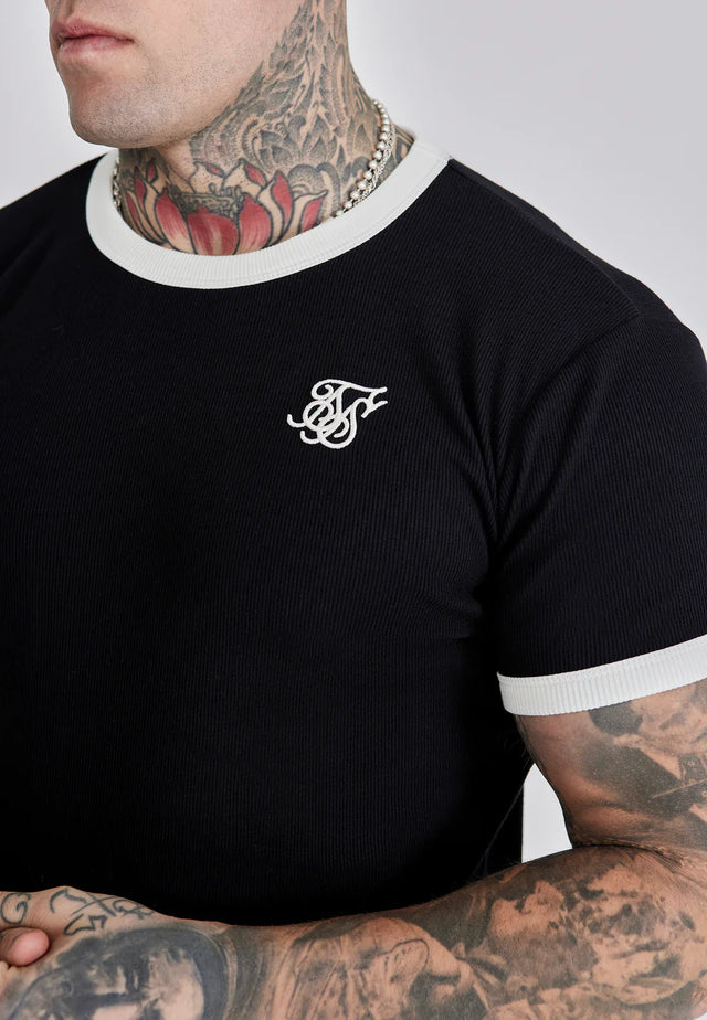 SikSilk - Ribbed Ringer T-Shirt - Black