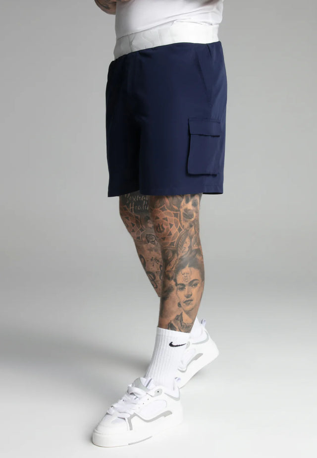 SikSilk - Navy Cargo Swim Short
