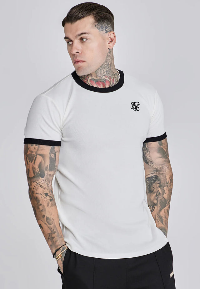 SikSilk - Ribbed Ringer T-Shirt - White