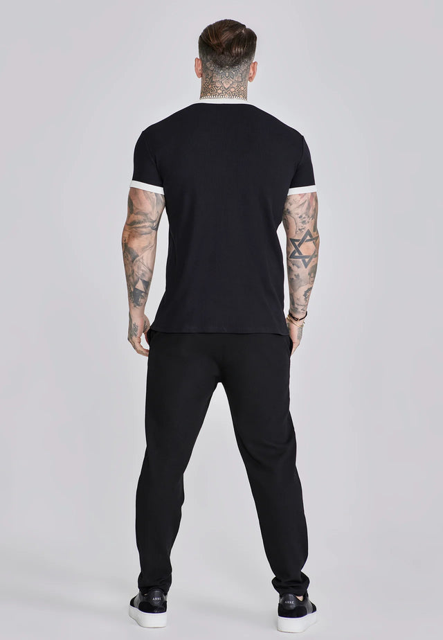 SikSilk - Ribbed Ringer T-Shirt - Black