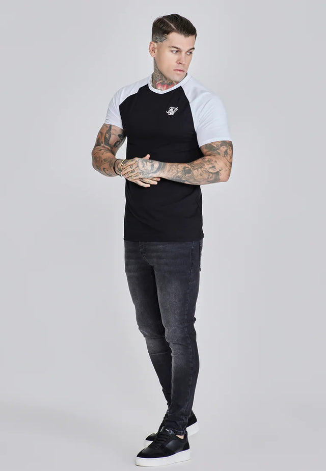 SikSilk - Black White Raglan T-Shirt