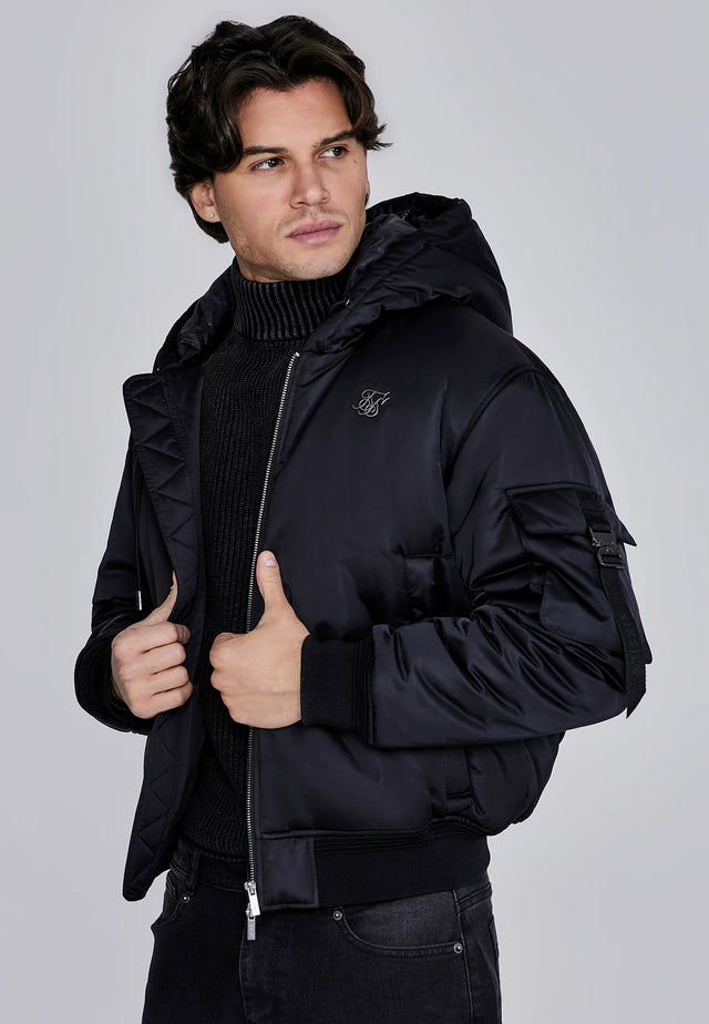 SikSilk - Black Hooded Bomber Jacket