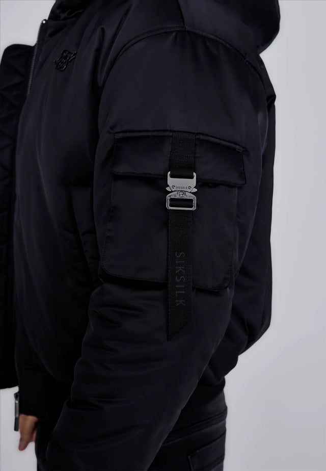 SikSilk - Black Hooded Bomber Jacket