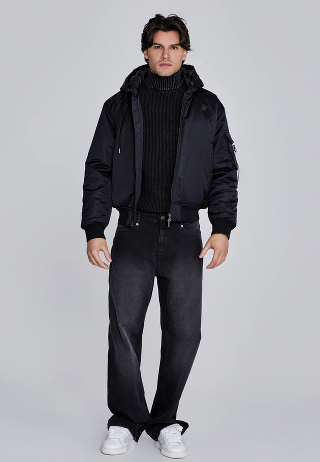 SikSilk - Black Hooded Bomber Jacket