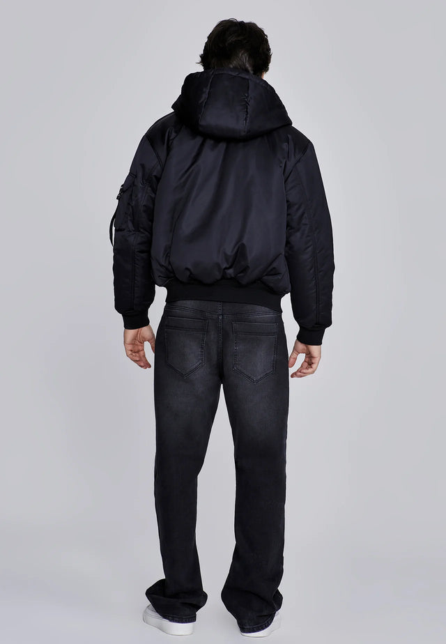 SikSilk - Black Hooded Bomber Jacket