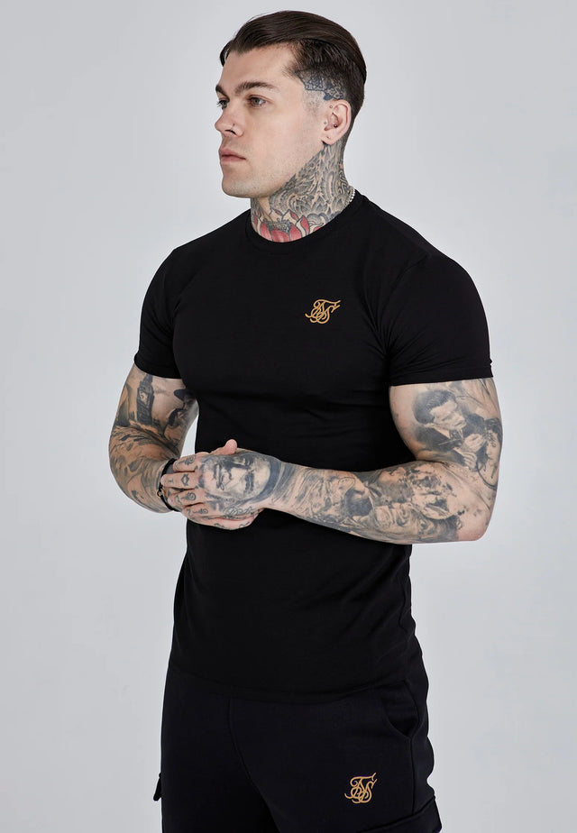 SikSilk - Black and Gold Muscle Fit T-Shirt