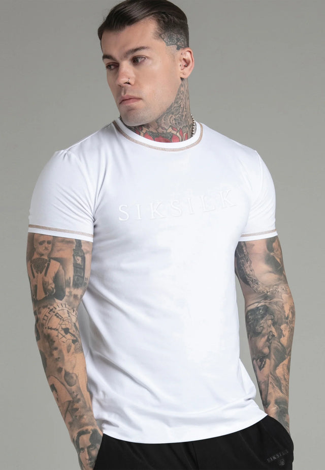 SikSilk - White Muscle Fit T-Shirt