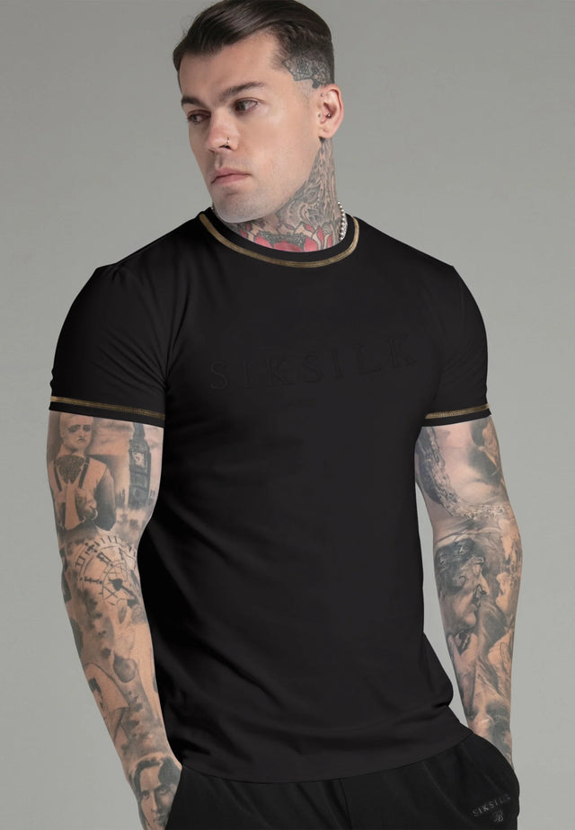 SikSilk - Black Muscle Fit T-Shirt