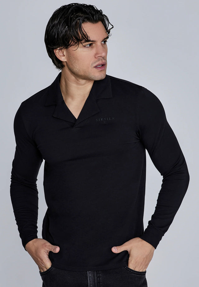 SikSilk - Black Long Sleeve Polo