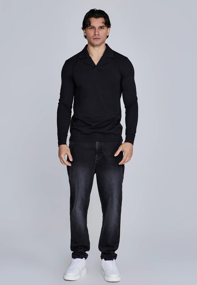 SikSilk - Black Long Sleeve Polo