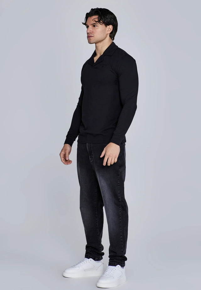 SikSilk - Black Long Sleeve Polo