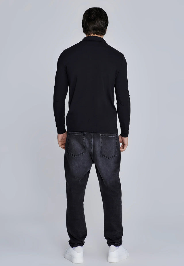 SikSilk - Black Long Sleeve Polo