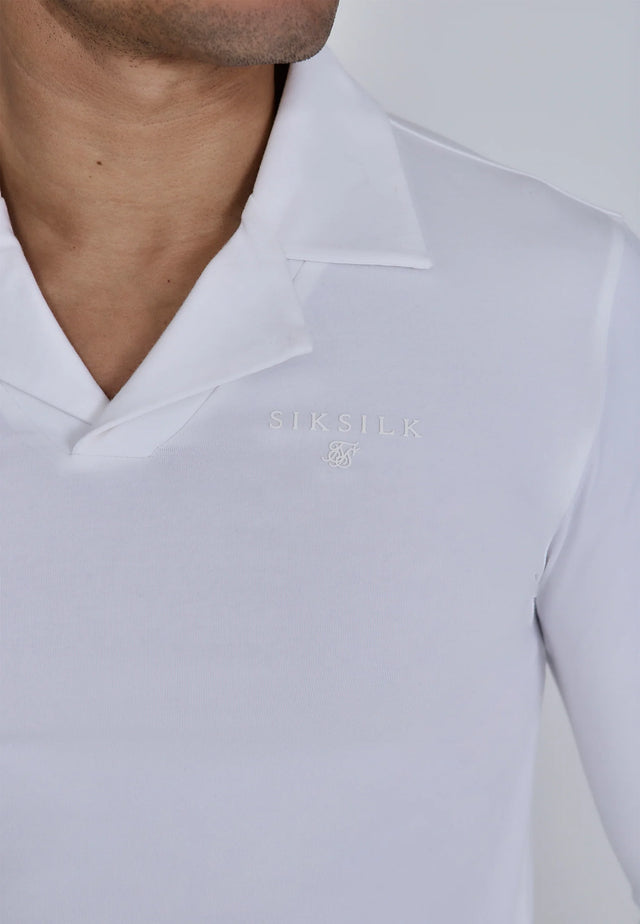 SikSilk - White Long Sleeve Polo