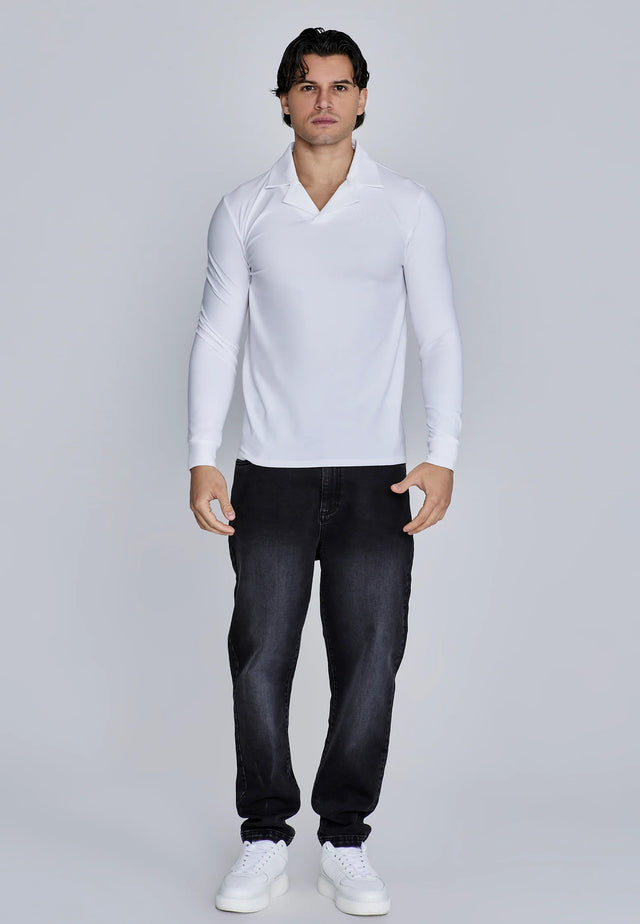 SikSilk - White Long Sleeve Polo