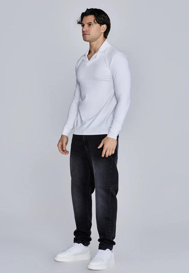 SikSilk - White Long Sleeve Polo