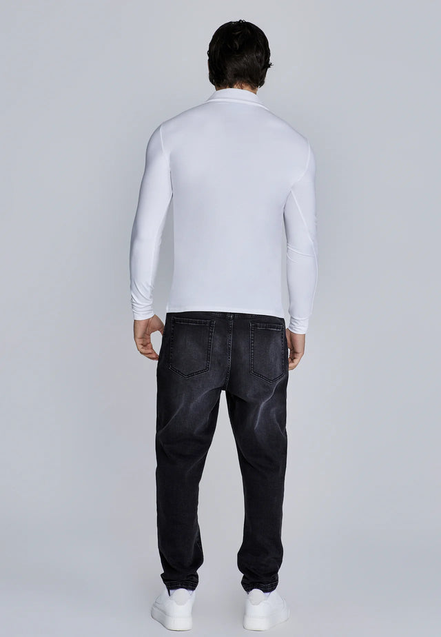 SikSilk - White Long Sleeve Polo