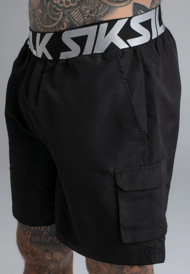 SikSilk - Black Cargo Swim Shorts