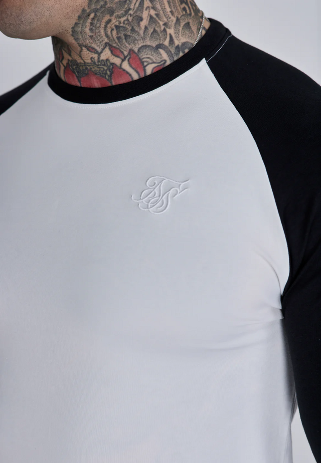 SikSilk - White and Black LS Muscle Fit T-Shirt
