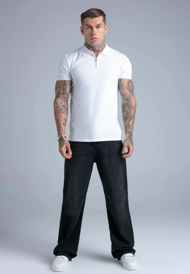 SikSilk - White Zip Polo T-Shirt