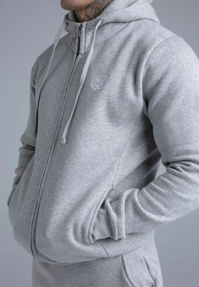 SikSilk - Grey Marl Essentials Full Zip Hoodie