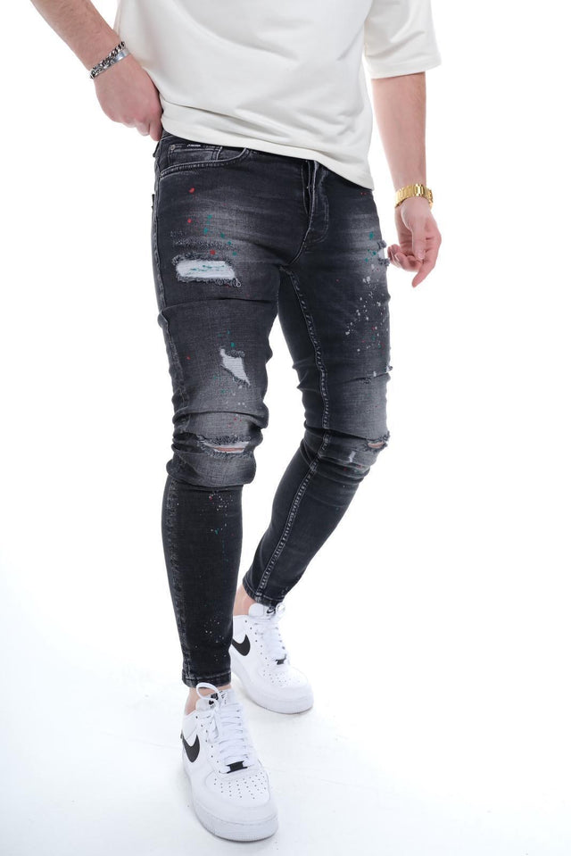 2Y Premium - Painted Worn Black Jeans