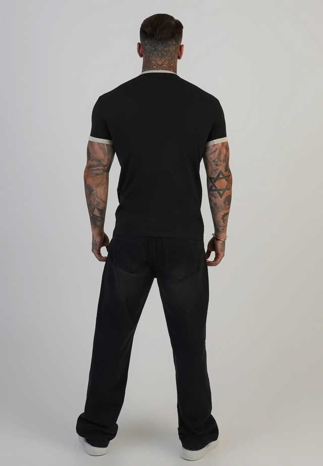 SikSilk - Black and Ecru Ringer T-Shirt