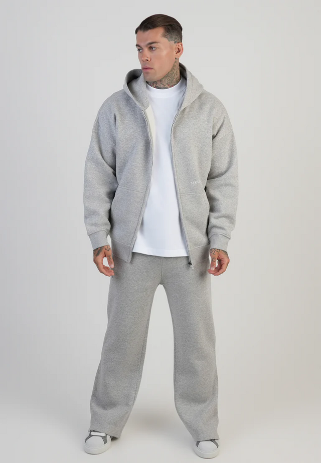 SikSilk - Grey Marl Graphic Full Zip Hoodie