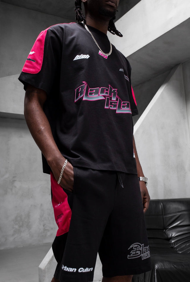 Black Island - T-Shirt&Short Set - Black&Pink