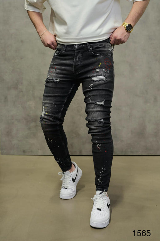 2Y Premium - Painted Black Jeans