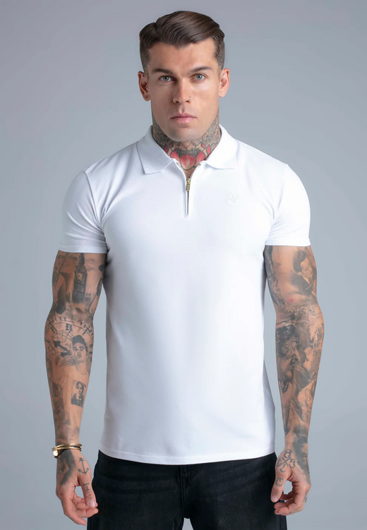 SikSilk - White Zip Polo T-Shirt