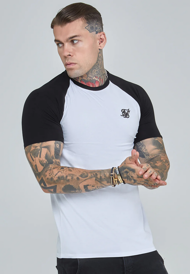 SikSilk - White and Black Raglan T-Shirt