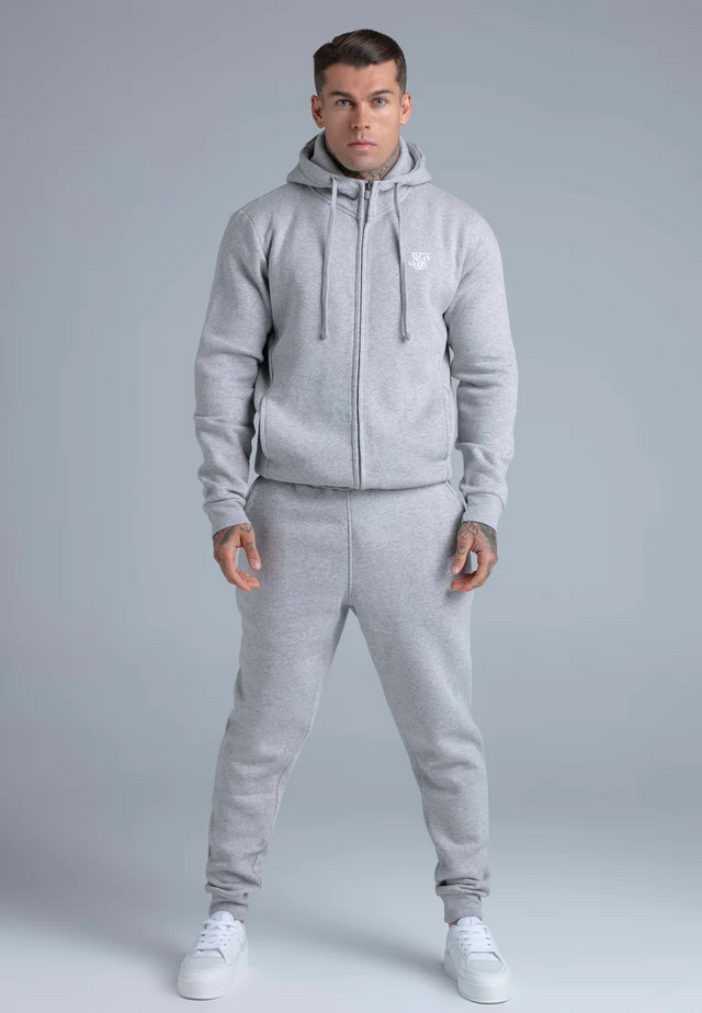 SikSilk - Grey Marl Essentials Full Zip Hoodie