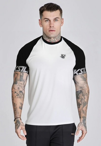 SikSilk - White and Black Raglan Tech T-Shirt