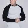 SikSilk - White and Black LS Muscle Fit T-Shirt