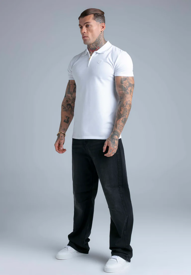 SikSilk - White Zip Polo T-Shirt