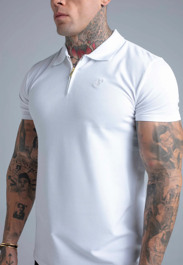 SikSilk - White Zip Polo T-Shirt