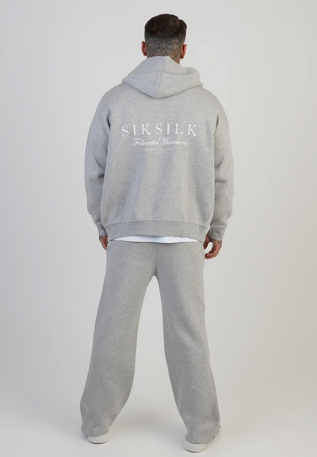 SikSilk - Grey Marl Graphic Full Zip Hoodie