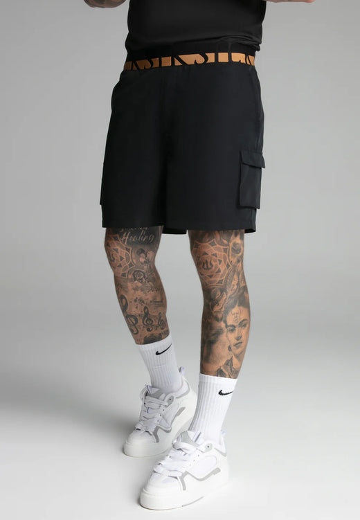 SikSilk - Black Cargo Swim Short