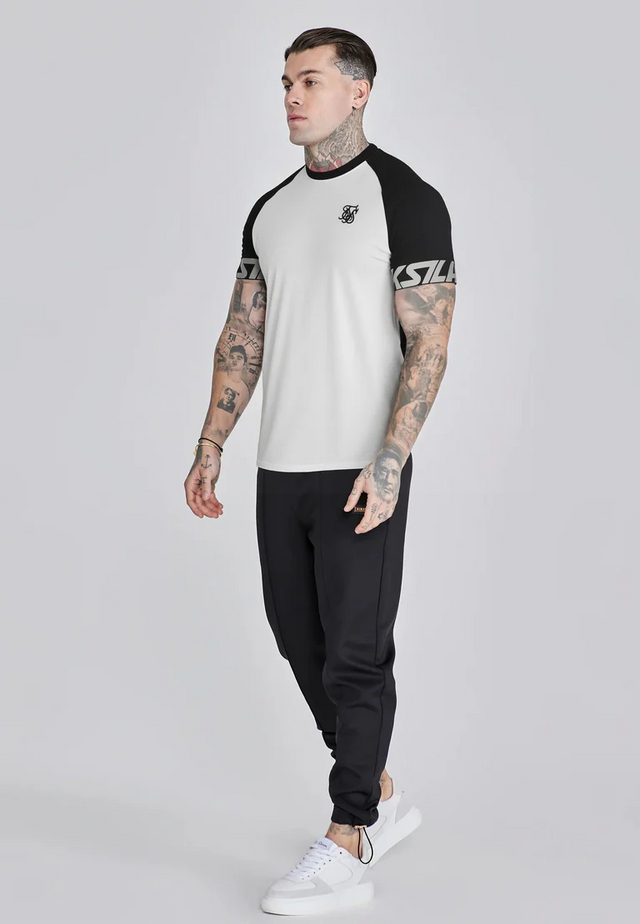 SikSilk - White and Black Raglan Tech T-Shirt