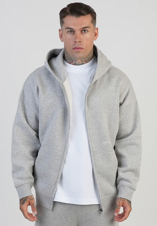 SikSilk - Grey Marl Graphic Full Zip Hoodie