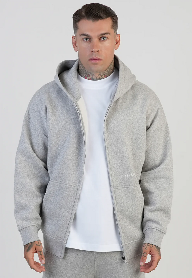 SikSilk - Grey Marl Graphic Full Zip Hoodie
