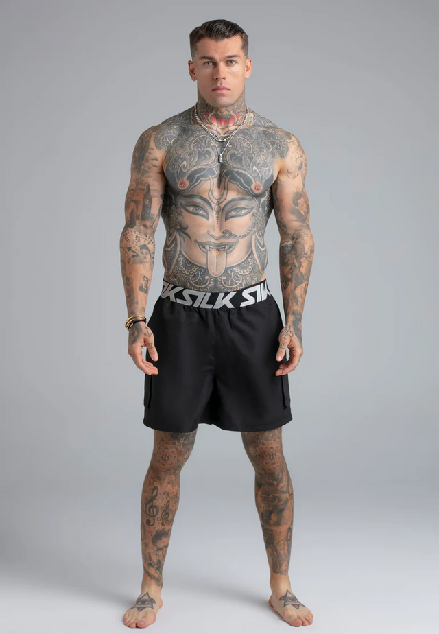 SikSilk - Black Cargo Swim Shorts