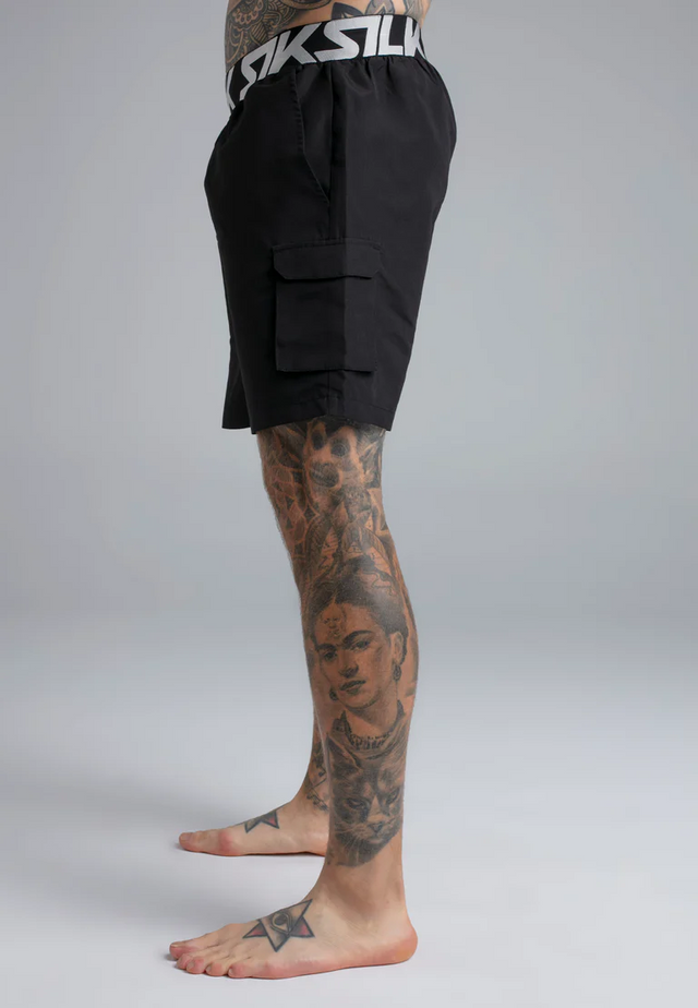 SikSilk - Black Cargo Swim Shorts