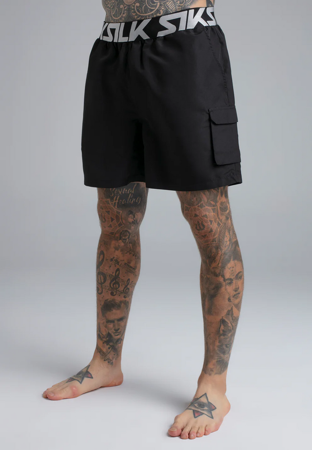 SikSilk - Black Cargo Swim Shorts