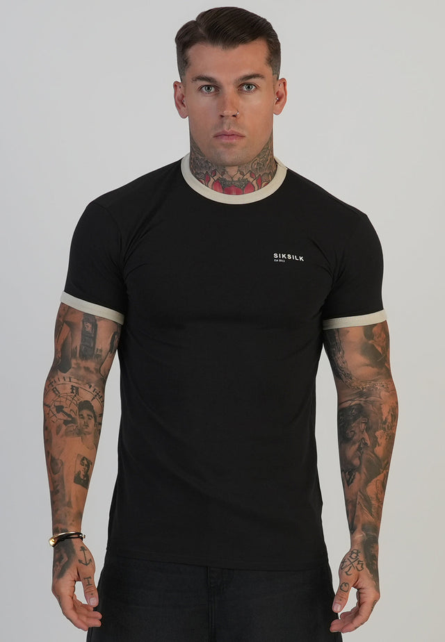 SikSilk - Black and Ecru Ringer T-Shirt