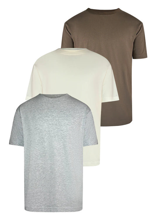 SikSilk - Brown Ecru Grey Marl 3 darab T-Shirts