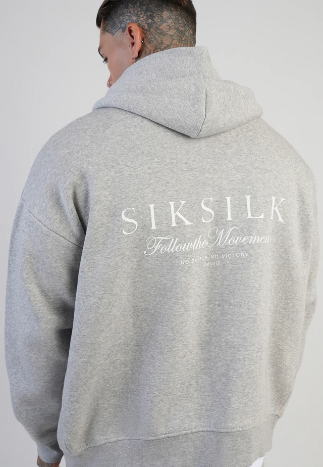 SikSilk - Grey Marl Graphic Full Zip Hoodie
