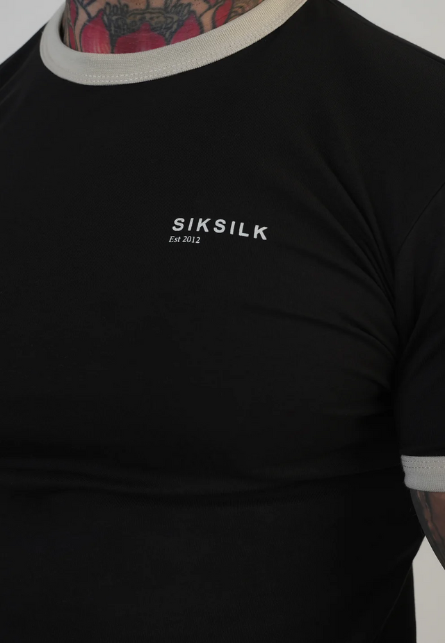 SikSilk - Black and Ecru Ringer T-Shirt