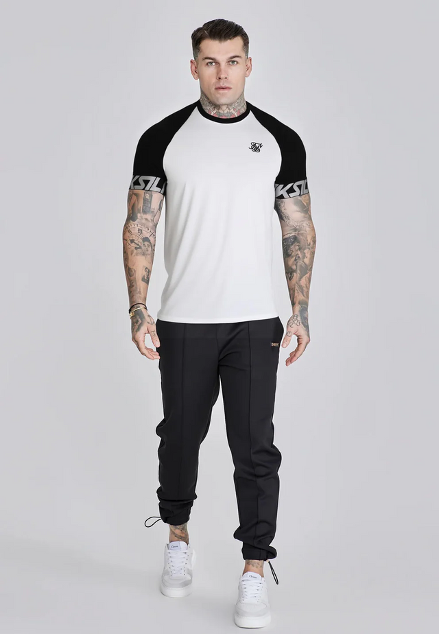 SikSilk - White and Black Raglan Tech T-Shirt